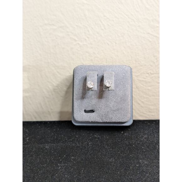 Silver Tone CZ Six Prong Stud Earrings - Picture 4 of 6